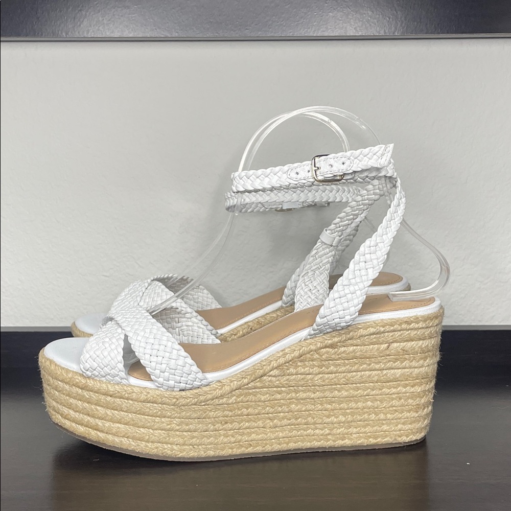 Anthropologie White Woven Espadrille Platform Sandals NWOT Size 9
